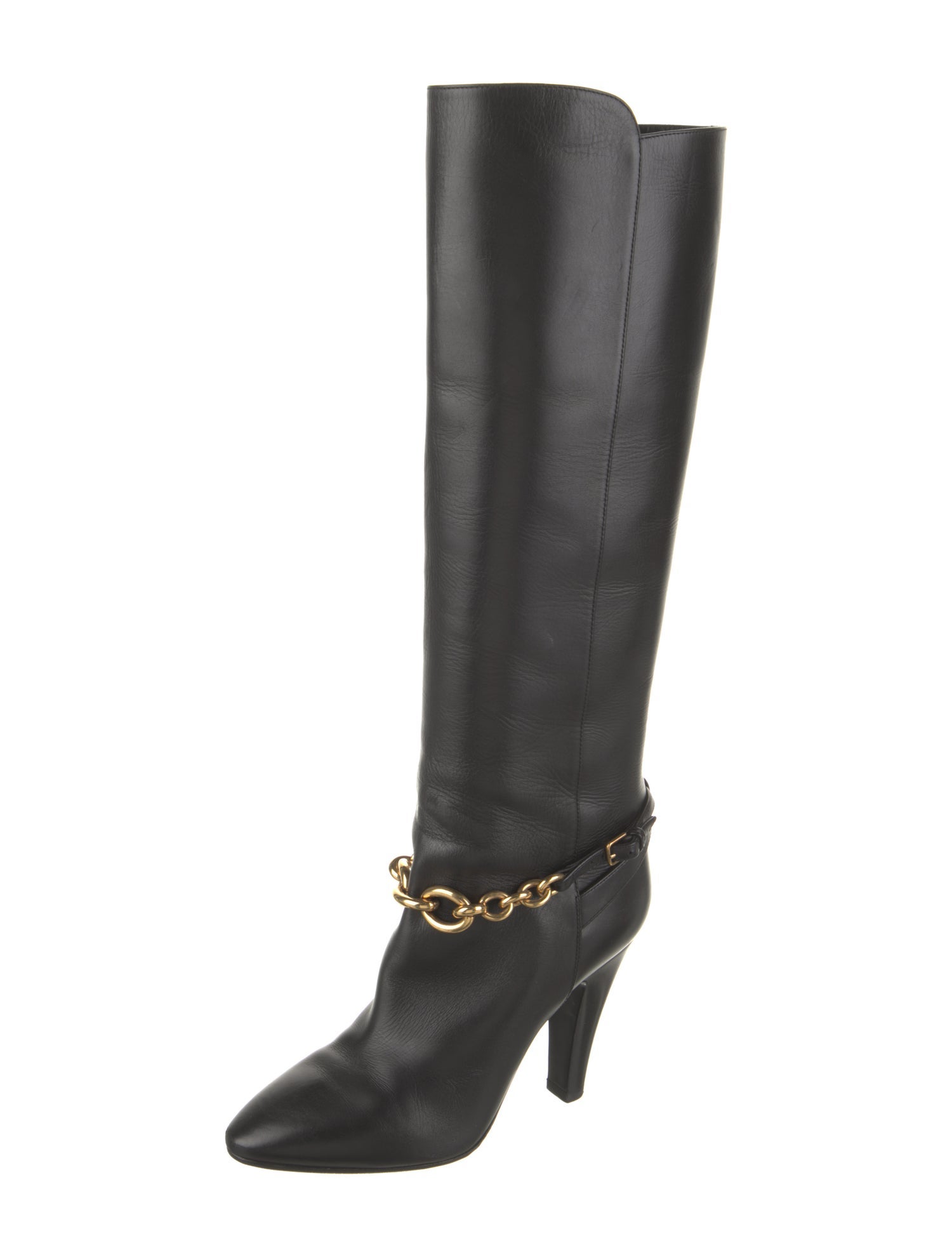 Saint Laurent Leather Chain-Link Accents Boots