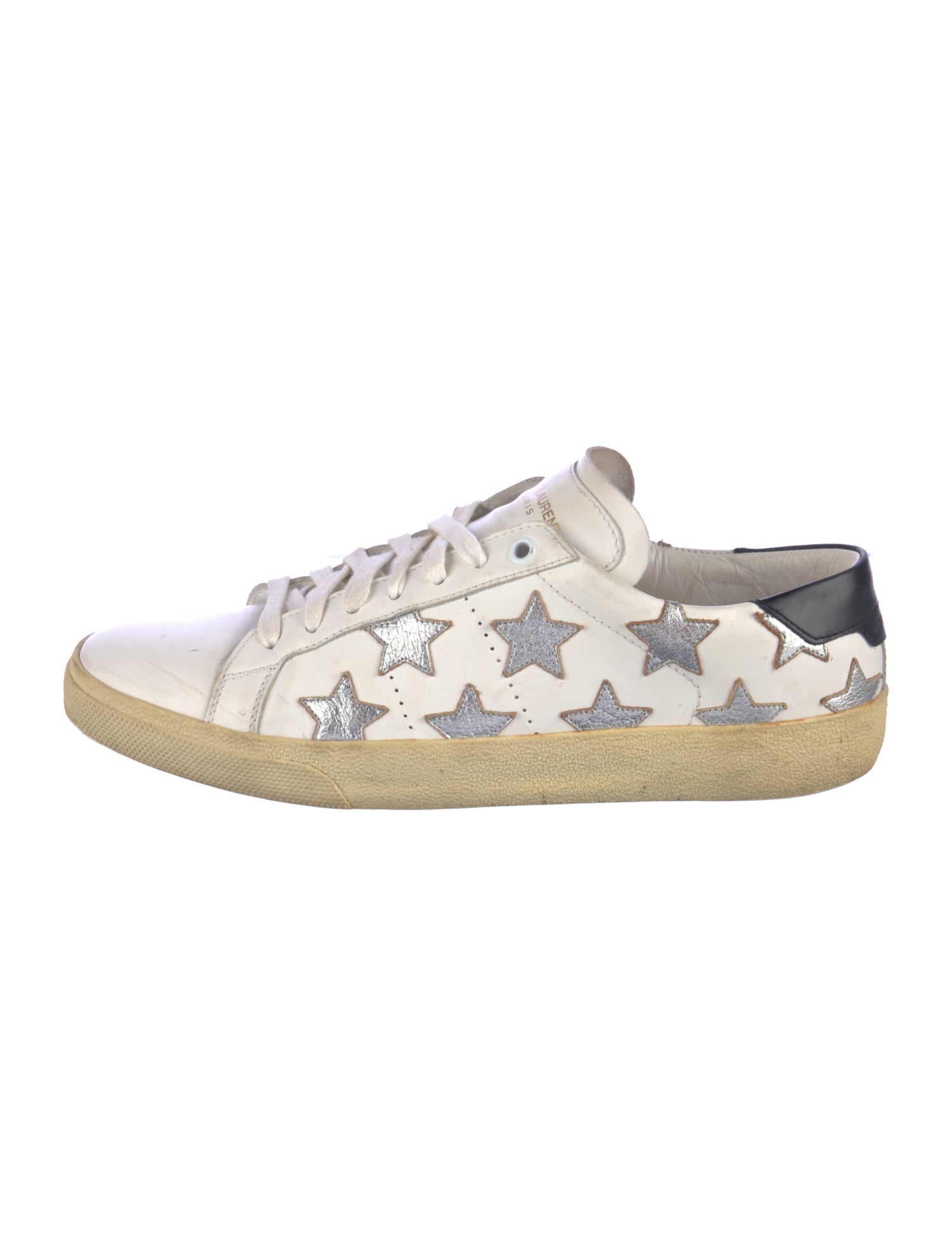 Saint Laurent Leather Embroidered Accent Sneakers