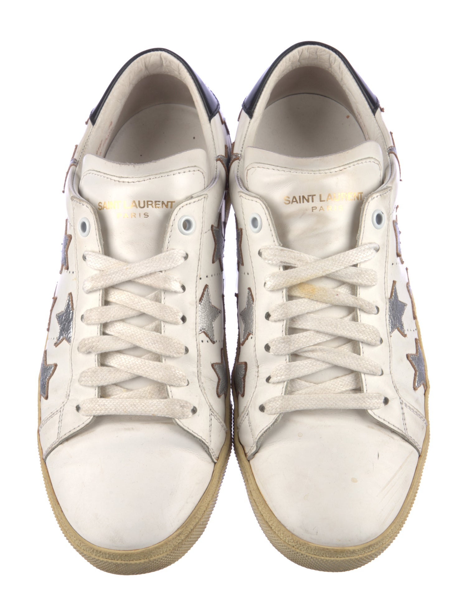 Saint Laurent Leather Embroidered Accent Sneakers