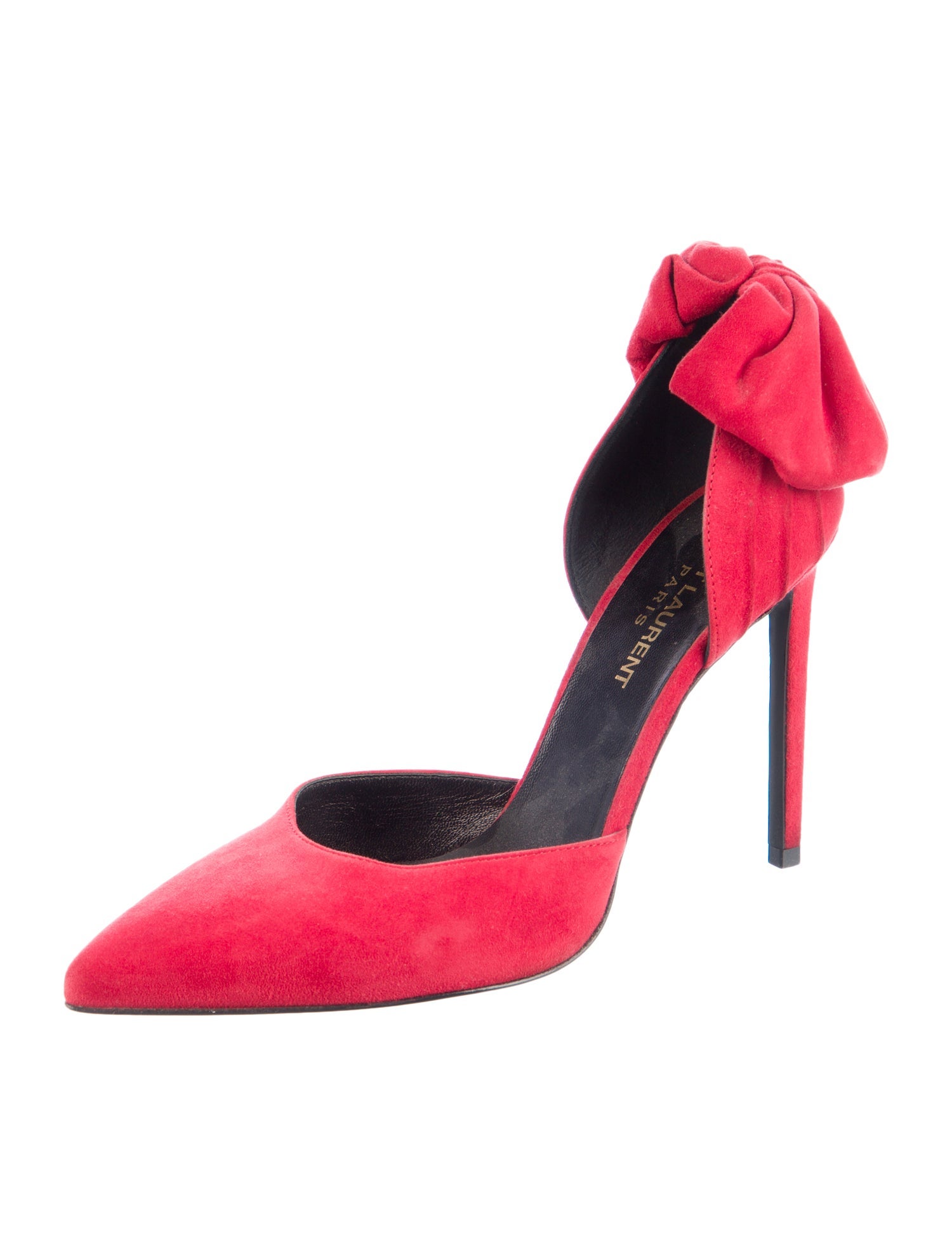 Saint Laurent Suede Bow Accents D'Orsay Pumps