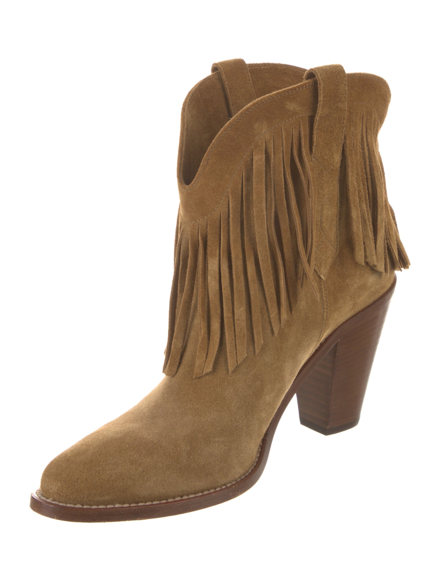 Saint Laurent Suede Fringe Trim Accent Western Boots
