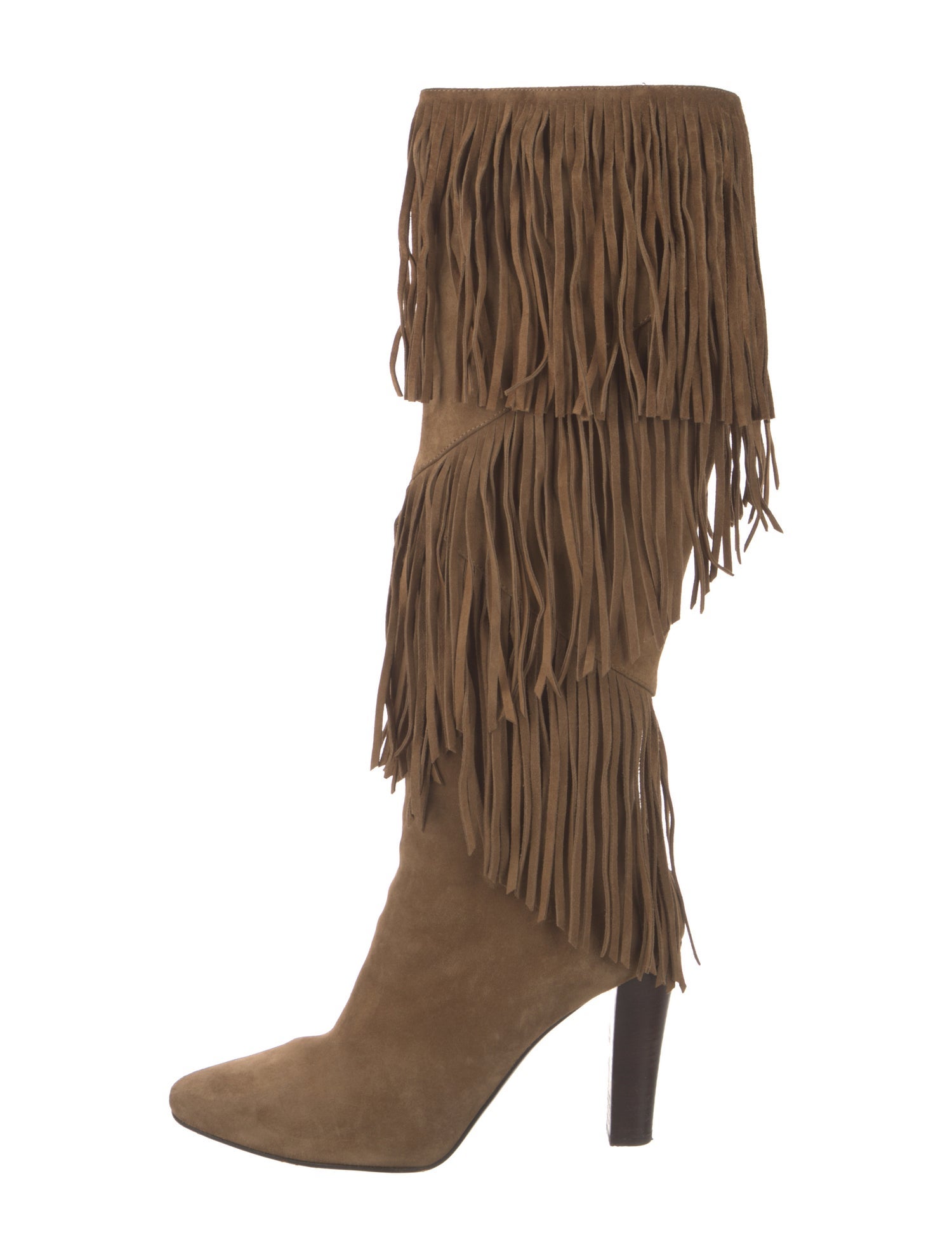 Saint Laurent Suede Fringe Trim Accent Boots