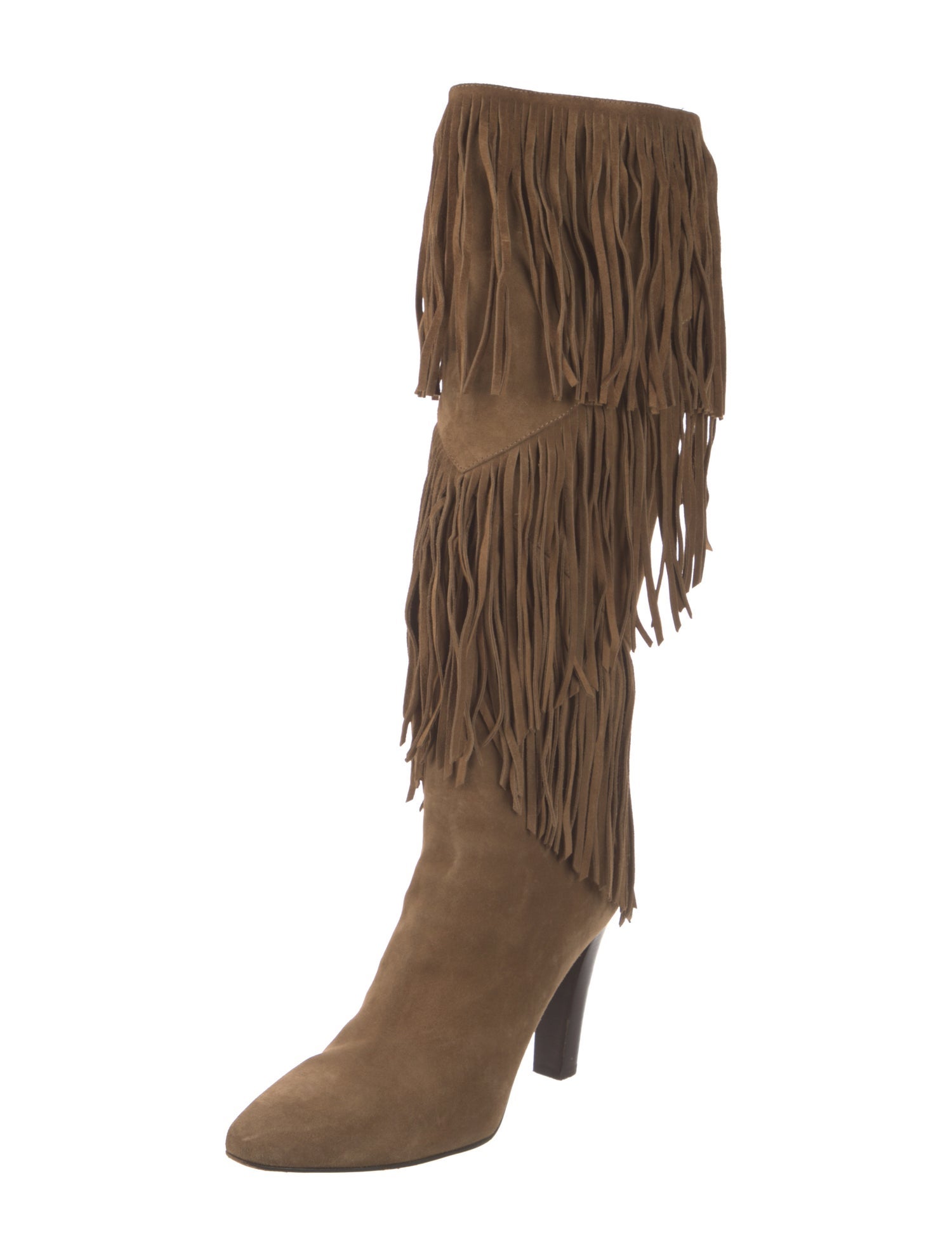 Saint Laurent Suede Fringe Trim Accent Boots
