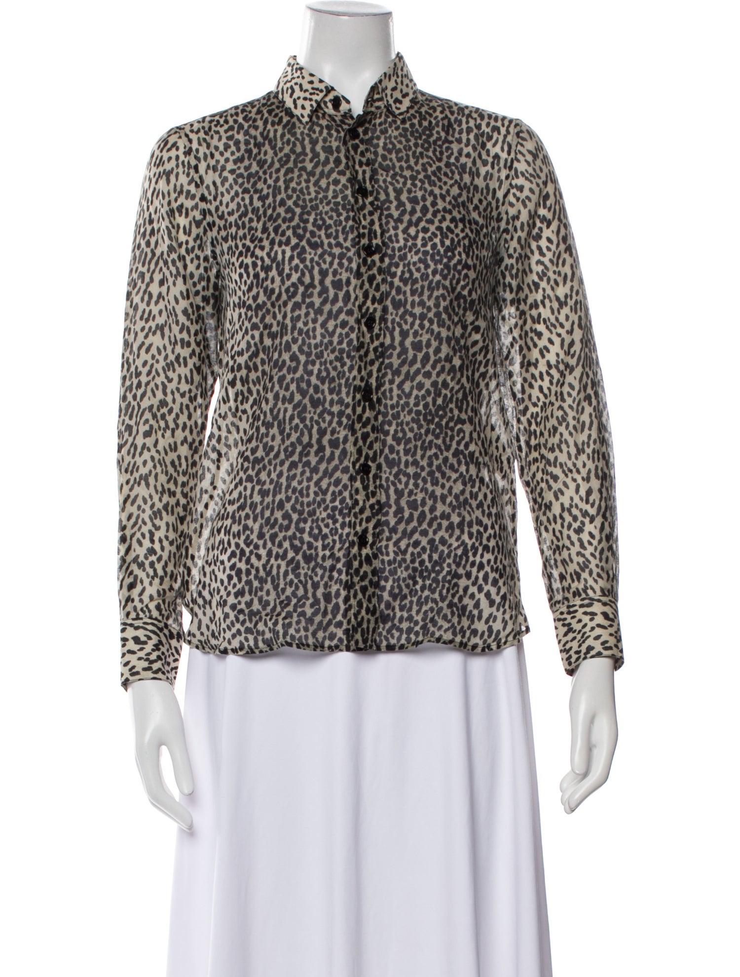 Saint Laurent Animal Print Long Sleeve Button-Up Top