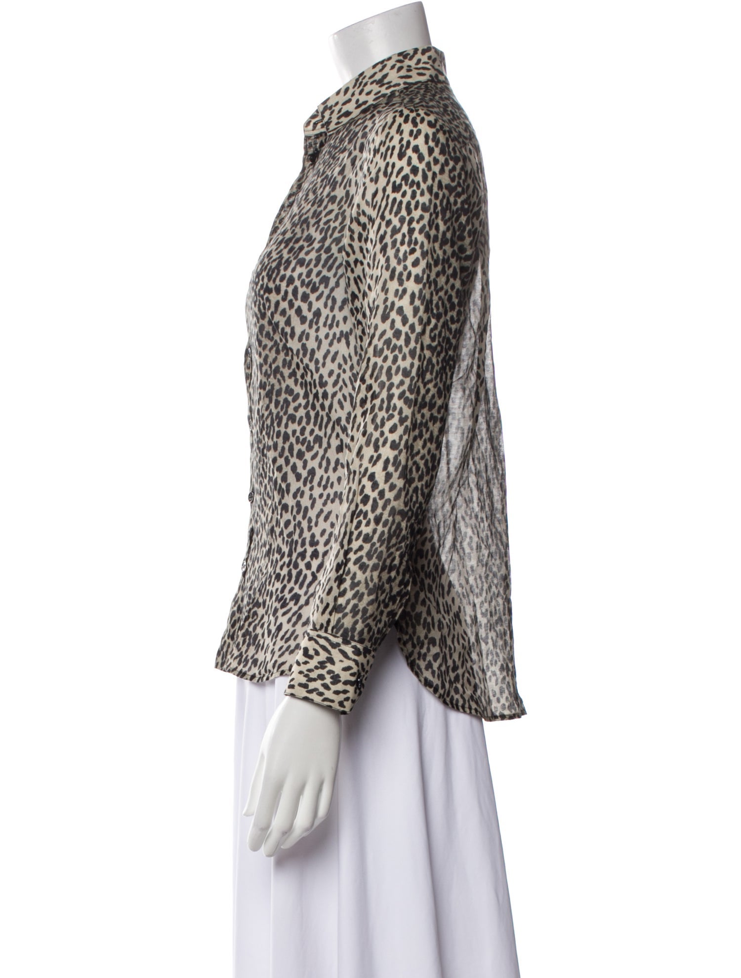 Saint Laurent Animal Print Long Sleeve Button-Up Top