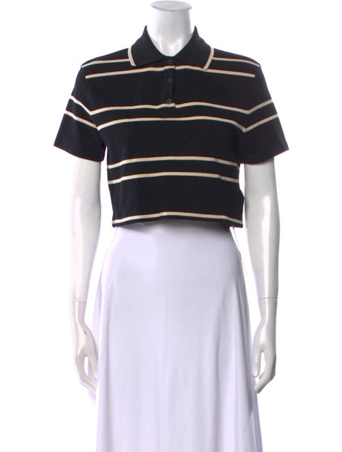 Saint Laurent Striped Short Sleeve Crop Top