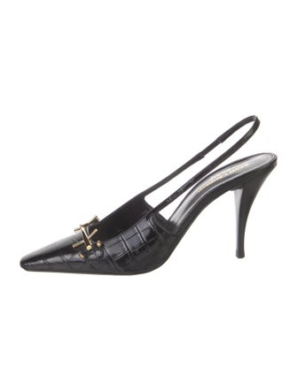 Saint Laurent Horsebit Accent Embossed Leather Slingback Pumps