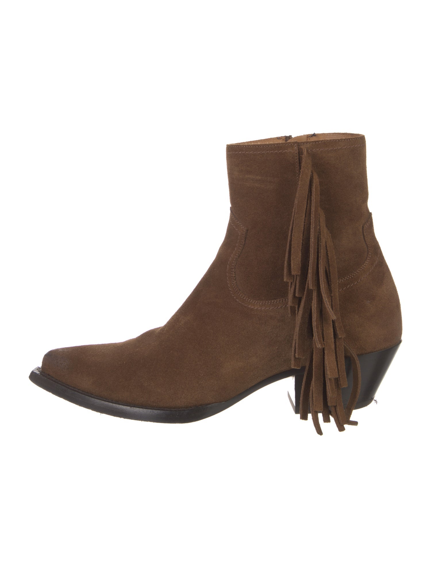 Saint Laurent Suede Fringe Trim Accent Boots