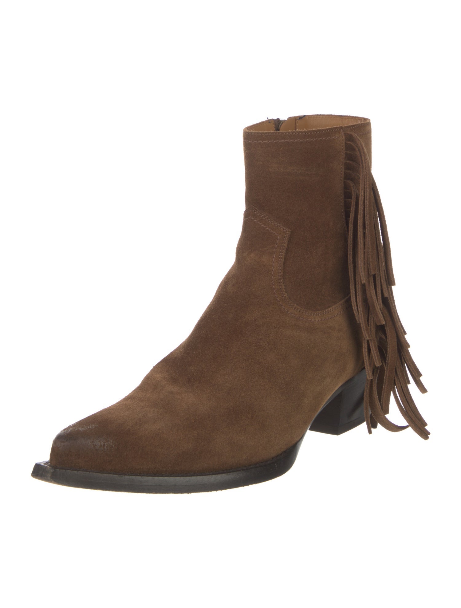 Saint Laurent Suede Fringe Trim Accent Boots