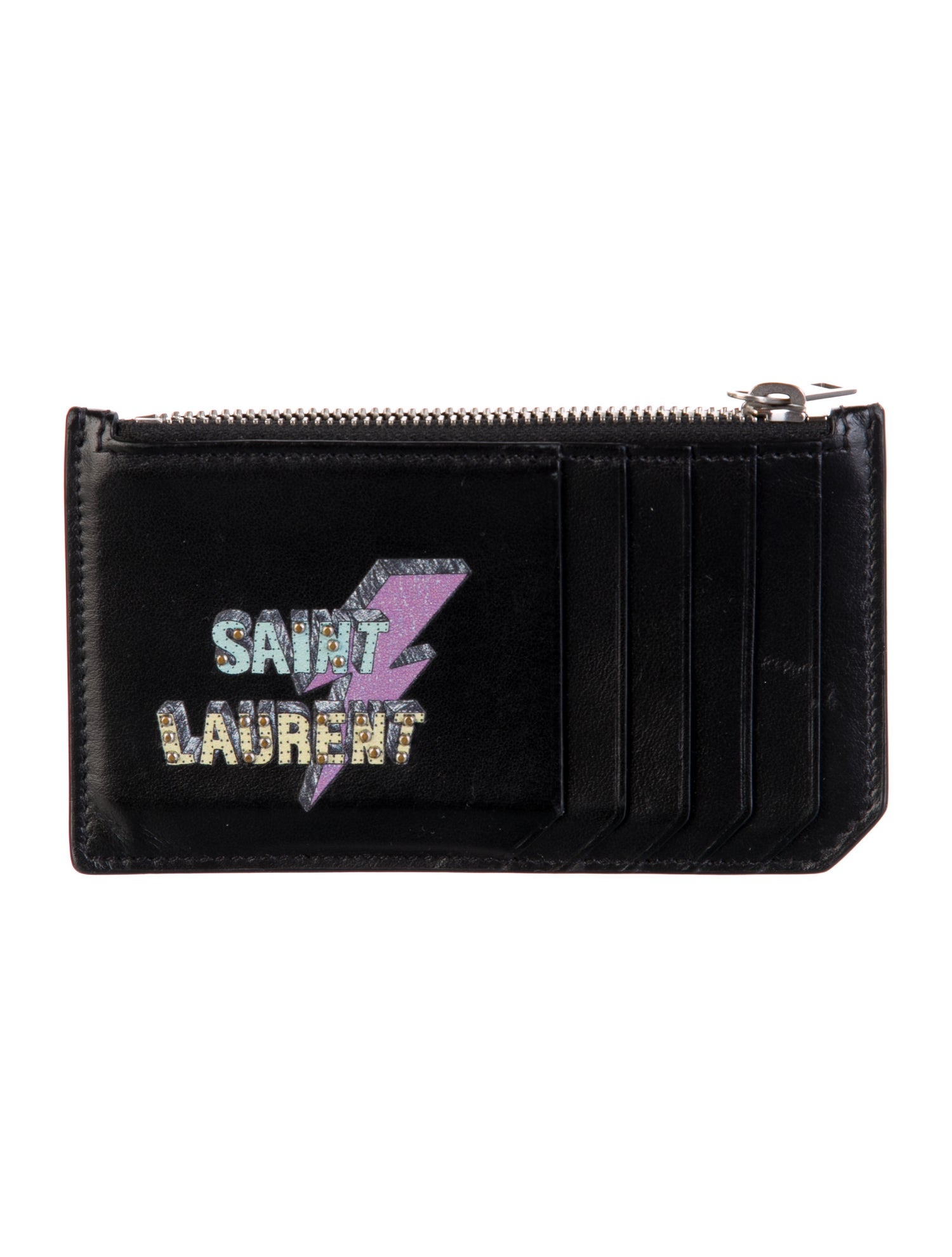 Saint Laurent 2017 Lighting Bolt Fragments Zip Pouch Card Holder Card Holder