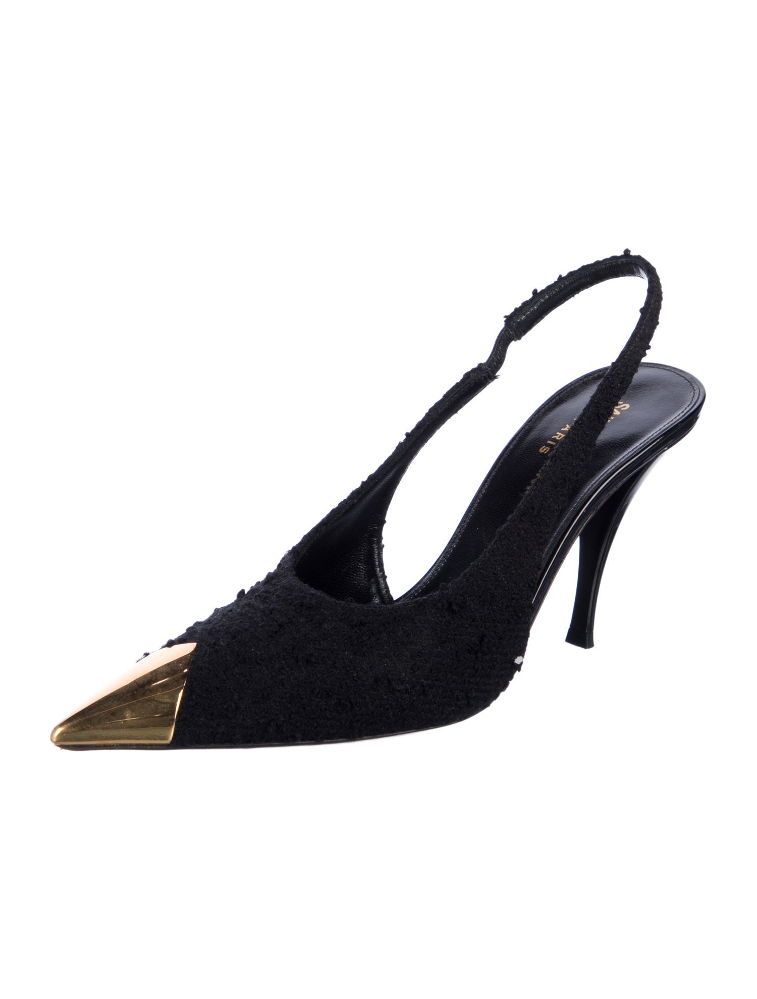 Saint Laurent Tweed Colorblock Pattern Slingback Pumps