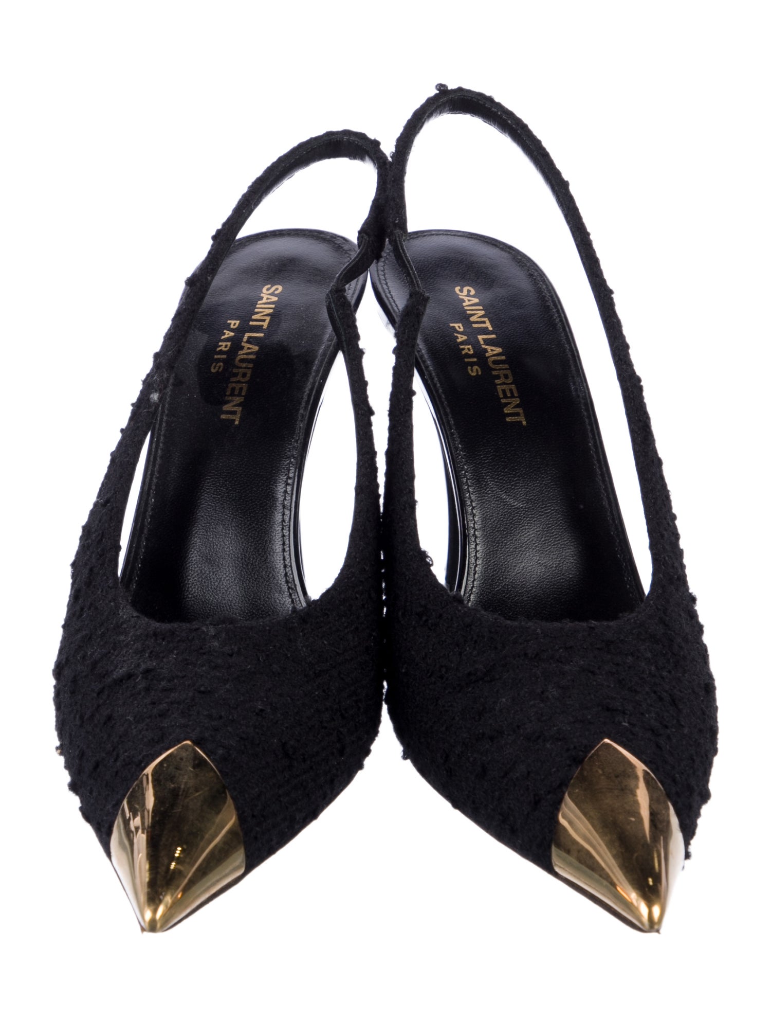 Saint Laurent Tweed Colorblock Pattern Slingback Pumps