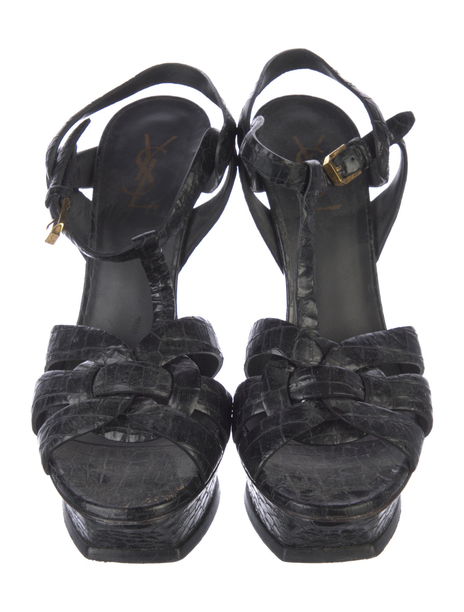 Saint Laurent Embossed Leather T-Strap Sandals