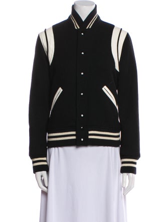 Saint Laurent Virgin Wool Colorblock Pattern Bomber Jacket