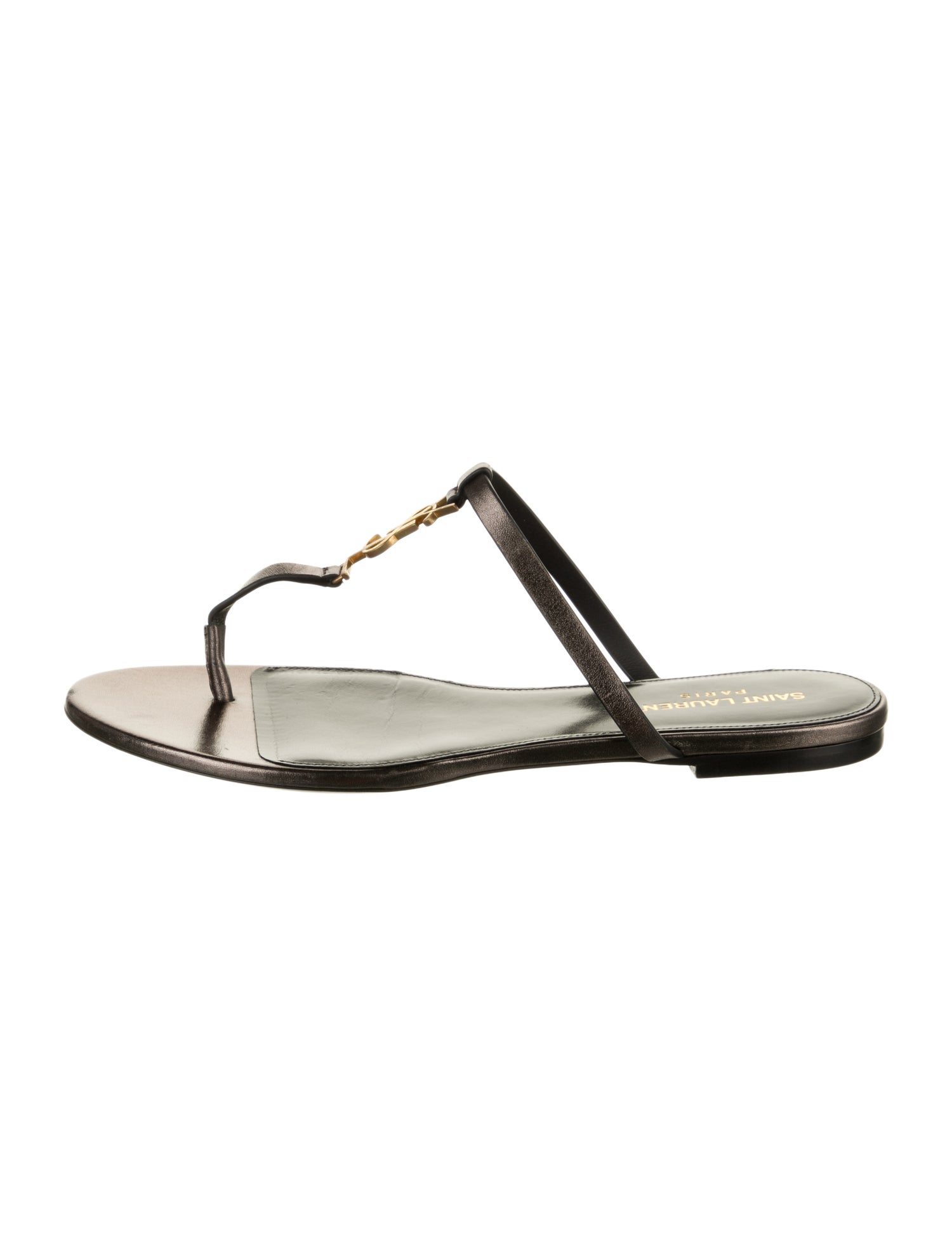 Saint Laurent Chevron Leather T-Strap Sandals