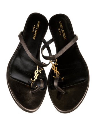 Saint Laurent Chevron Leather T-Strap Sandals