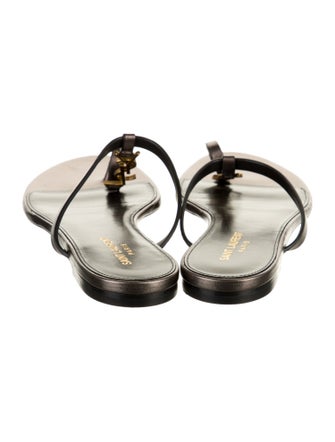 Saint Laurent Chevron Leather T-Strap Sandals