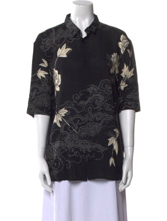Saint Laurent Floral Print Three-Quarter Sleeve Button-Up Top