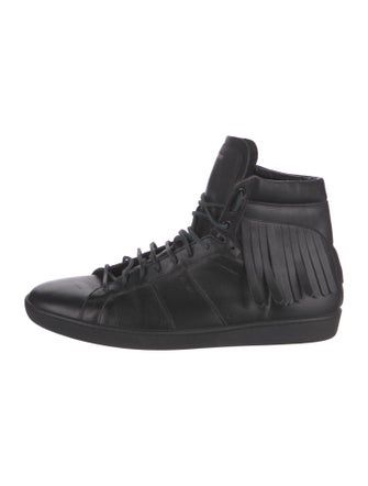Saint Laurent Leather Fringe Trim Accent Sneakers