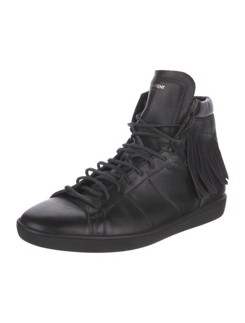 Saint Laurent Leather Fringe Trim Accent Sneakers