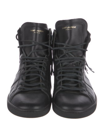 Saint Laurent Leather Fringe Trim Accent Sneakers