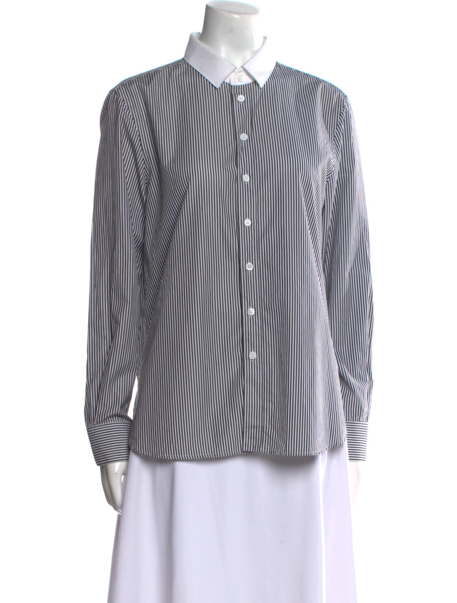 Saint Laurent Striped Long Sleeve Button-Up Top