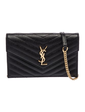 Saint Laurent Leather Cassandre Wallet on a Chain