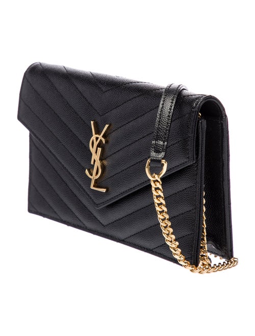 Saint Laurent Leather Cassandre Wallet on a Chain