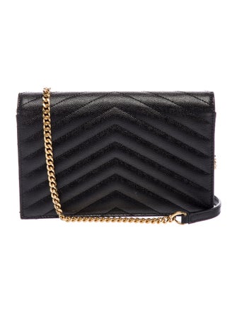 Saint Laurent Leather Cassandre Wallet on a Chain