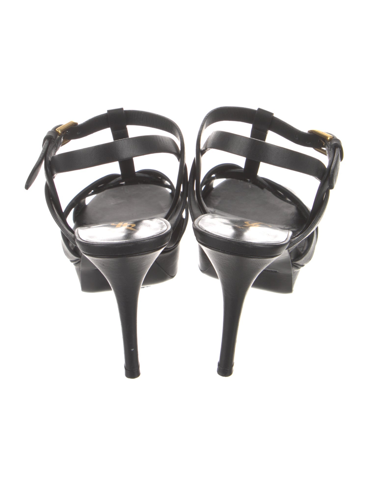 Saint Laurent Leather Cutout Accent T-Strap Sandals