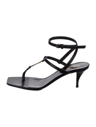 Saint Laurent Signature Logo Leather T-Strap Sandals