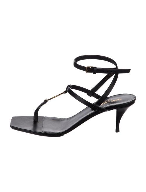 Saint Laurent Signature Logo Leather T-Strap Sandals