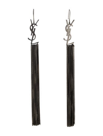 Saint Laurent Monogram Chain Tassel Drop Earrings