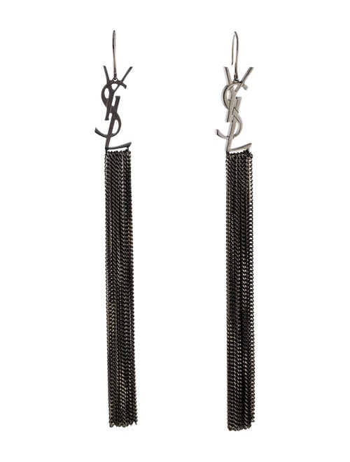 Saint Laurent Monogram Chain Tassel Drop Earrings