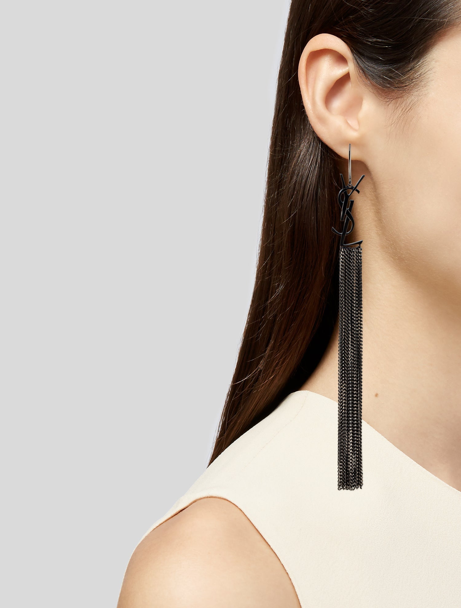 Saint Laurent Monogram Chain Tassel Drop Earrings