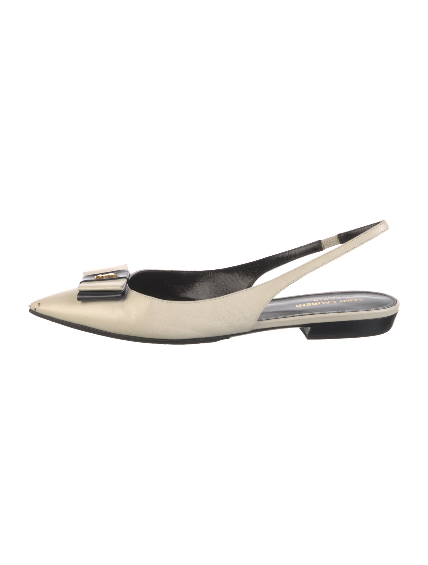 Saint Laurent Leather Bow Accents Slingback Flats