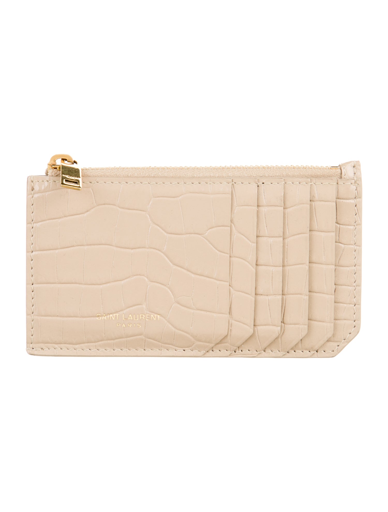 Saint Laurent Embossed Card Case Leather Wallet