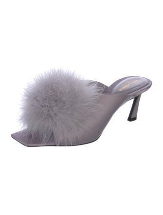 Saint Laurent Satin Feather Trim Slides