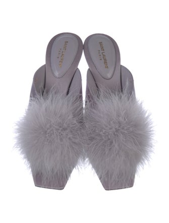 Saint Laurent Satin Feather Trim Slides