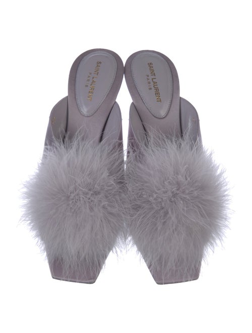 Saint Laurent Satin Feather Trim Slides