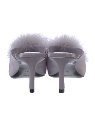 Saint Laurent Satin Feather Trim Slides