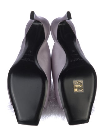 Saint Laurent Satin Feather Trim Slides