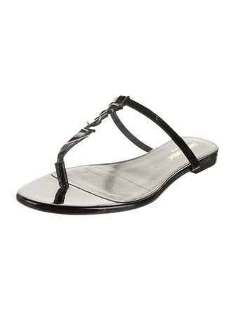 Saint Laurent Chevron Patent Leather T-Strap Sandals