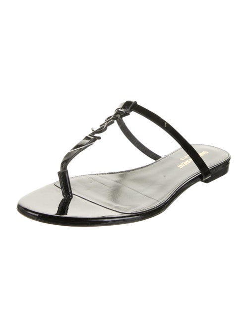Saint Laurent Chevron Patent Leather T-Strap Sandals