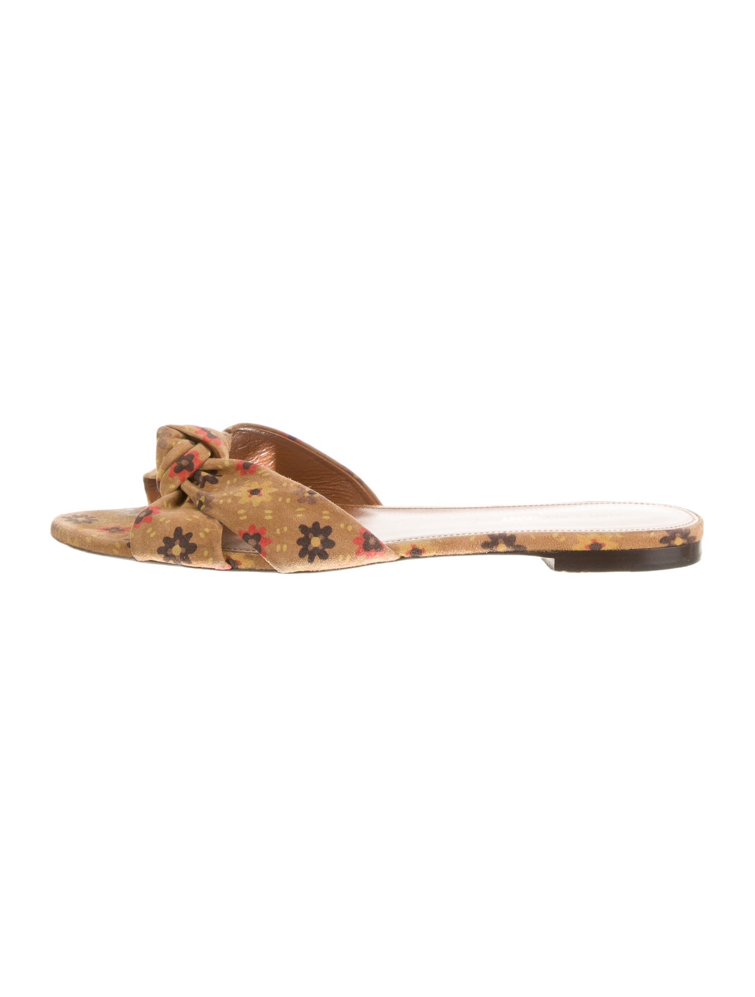 Saint Laurent Suede Floral Print Slides