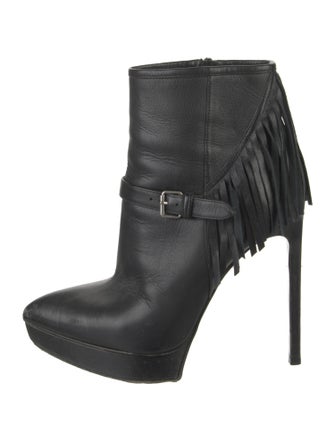 Saint Laurent Leather Fringe Trim Accent Boots