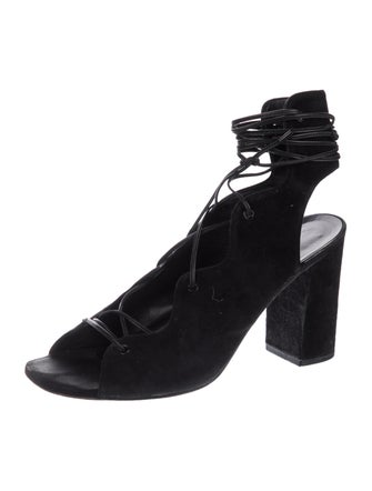 Saint Laurent Suede Leather Trim Embellishment T-Strap Pumps