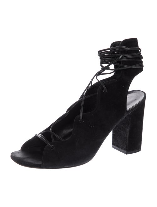 Saint Laurent Suede Leather Trim Embellishment T-Strap Pumps