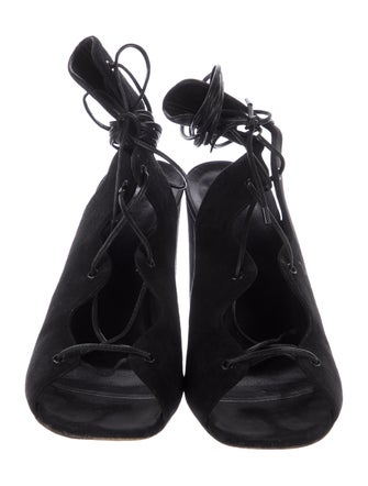 Saint Laurent Suede Leather Trim Embellishment T-Strap Pumps