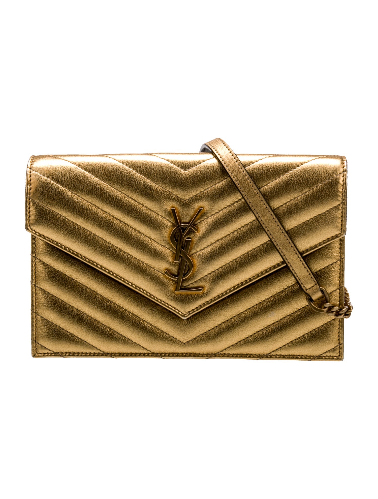 Saint Laurent Leather Monogram Envelope Wallet on Chain